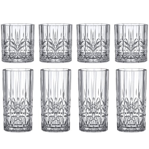 Amazing Abby - Vika - 14-Ounce and 18-Ounce Plastic Whiskey and Cocktail Glasses (Set of 8), Reusable, BPA-Free, Shatter-Proof, Dishwasher-Safe, Perfect for Poolside, Outdoors, Camping, and More