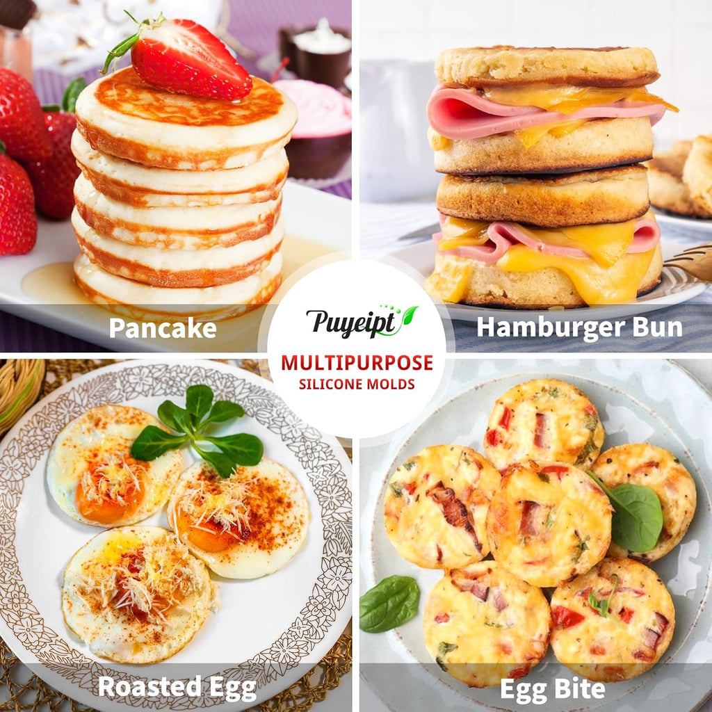 Puyeipt Air Fryer Silicone Egg Molds - 4 Inch Jumbo Round Muffin Top Pans for Breakfast Sandwiches | 2 Pack