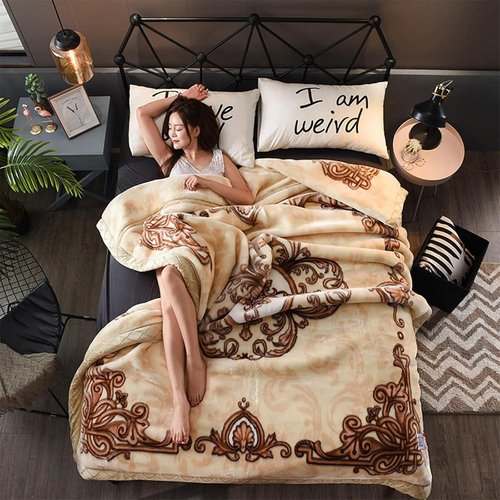 LGYKUMEG Korean Mink Blanket 59"×79", Silky Soft and Warm - 2 Ply Reversible Raschel Throw Blanket 4.4 Lb,Beige and Brown,（150x200cm-2kg
