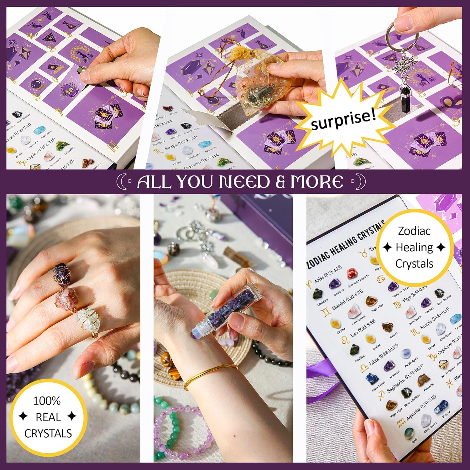 MYDAYS&DESIGN 2026 Crystal Advent Calendar - 12 Days of Zodiac Healing Crystals & Gemstones Gift Box for Women & Teens