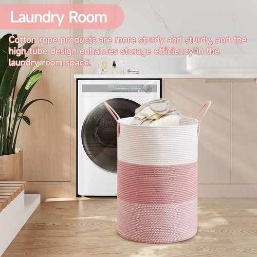 CLHMILY&Z 80L Round Laundry Basket - Stylish Pink Storage Hamper for Blankets, Toys & Nursery Essentials | 16.5x22.5 Inches