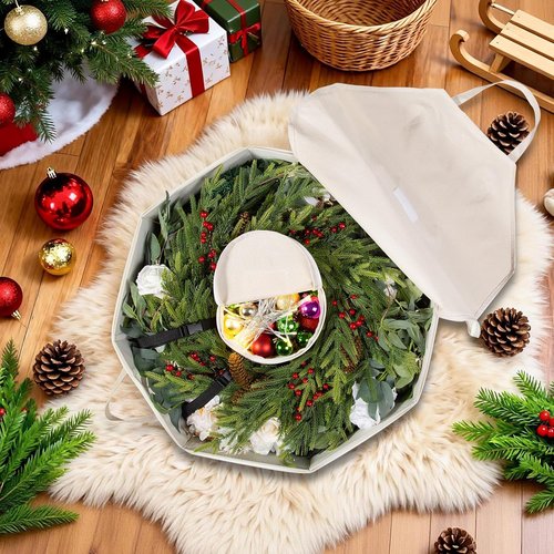 BrilliantJo Wreath Storage Case - Hard Shell 24-Inch Xmas Container with Pockets & Zipper | Durable 600D Oxford Fabric