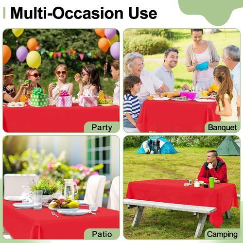 misaya 6 Packs Disposable Plastic Table Cloth, 54 x 108 Inch Waterproof Rectangle Tablecloth, Leakproof & Sturdy Decorative Table Covers for Valentine's Day, Picnic, Party and Outdoor, Red
