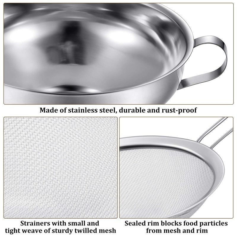 Boao 4 Pieces Stainless Steel Funnels with Fine Mesh Strainer, Household Kitchen Canning Funnels with Stainless Steel Colander