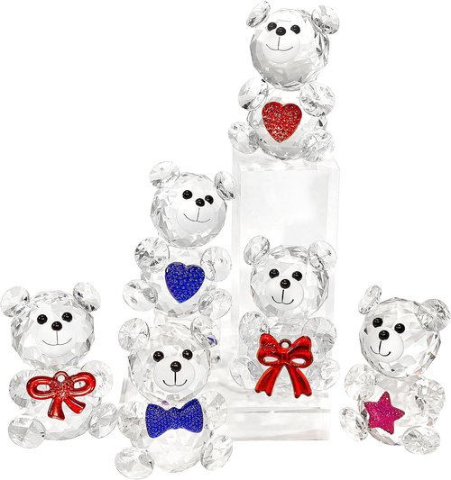 Crystal Bear Figurine Set by Skiennix - 6 Handcrafted Glass Animal Sculptures for Home Decor | 2.4” Tabletop Display