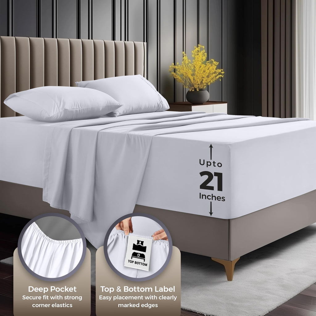 Utopia Bedding King Size Deep Pocket Sheet Set – Fits Mattresses Up to 21 inches – Cooling, Soft & Breathable – Oeko-TEX 4 Piece Bed Sheets (White)