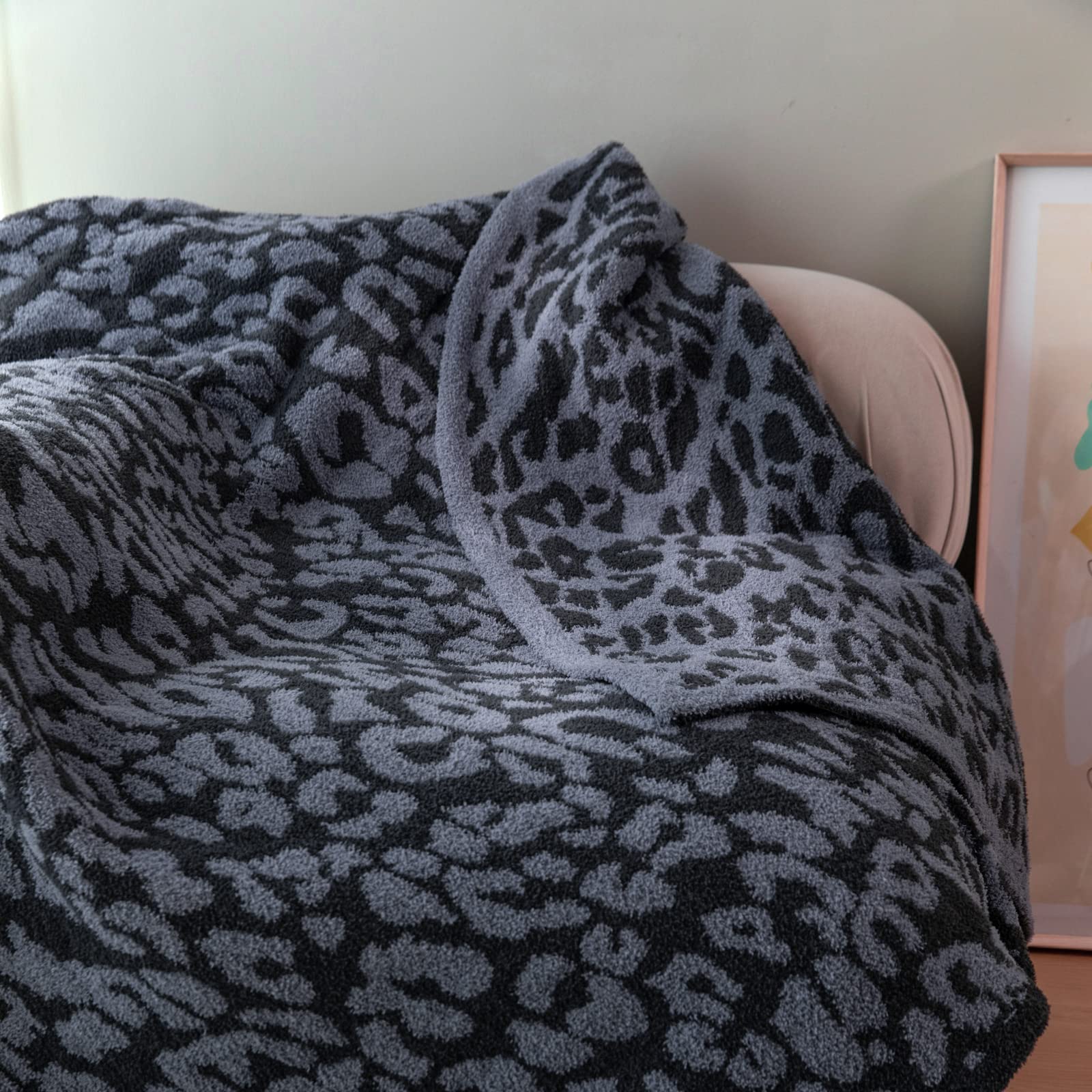 MH MYLUNE HOME Ultra Soft Leopard Throw Blanket (50x60 inches) Microfiber Blanket Plush Warm Reversible Cheetah Blanket Leopard Pattern Throw for Couch Bed Sofa - Dark Blue and Charcoal Gray, 50"x60"