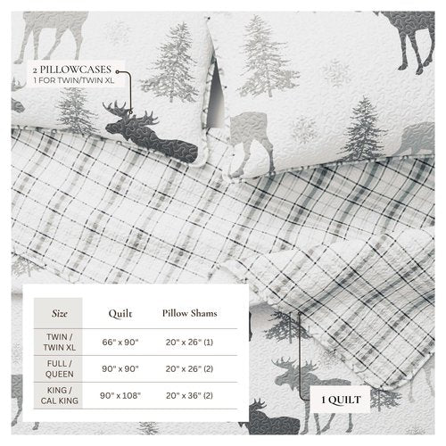 Great Bay Home Lodge Bedspread Full/Queen Size Quilt with 2 Shams. Cabin 3-Piece Reversible All Season Quilt Set. Rustic Quilt Coverlet Bed Set. Wilderness Collection (Moose - Grey)