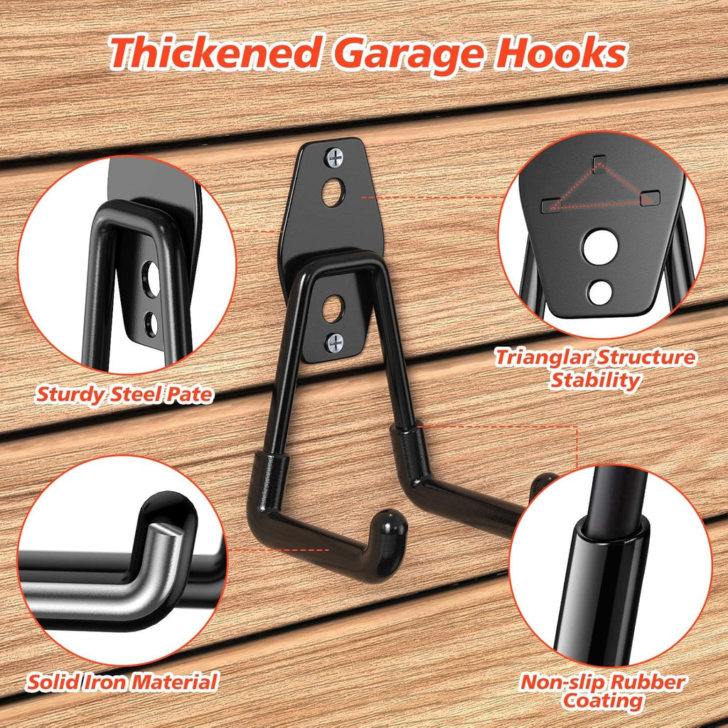 Skiennix Heavy Duty Garage Hooks - Solid Steel Wall Mount Hangers with Anti-Slip Coating | 30 Pack for Organizing Tools