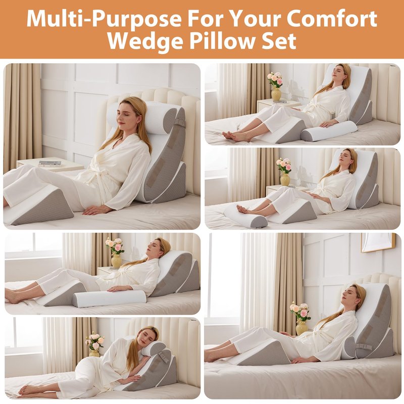 4PCS Wedge Pillow Set for After Surgery, Orthopedic Bed Wedge Pillow for Back Pain Relief, Sitting up in Bed,Recovery, Acid Reflux, Snoring, Body Pillow for Sleeping,Leg,Shoulder Support, Dark Grey