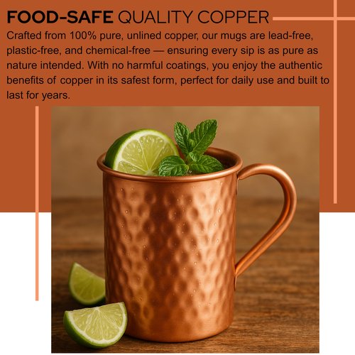 BLIXIFY Moscow Mule Copper Mugs (16oz) | 100% Pure Food Grade Copper Cups | Handcrafted 16oz W/lacquered Hammered Finish | Smooth Rounded Lip, Strong Handle, Unlined Interior