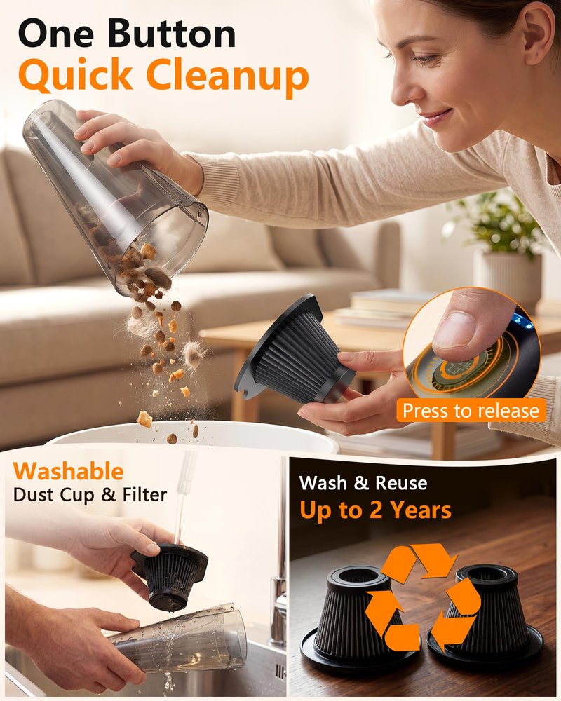 Handheld Vacuum Cordless Rechargeable with Charging Dock - 16000Pa Ultra-Strong Suction, Portable & Lightweight, Fast Charging, LED Light, 1000ML Super-Large Dust Cup, Long Battery Life for Home