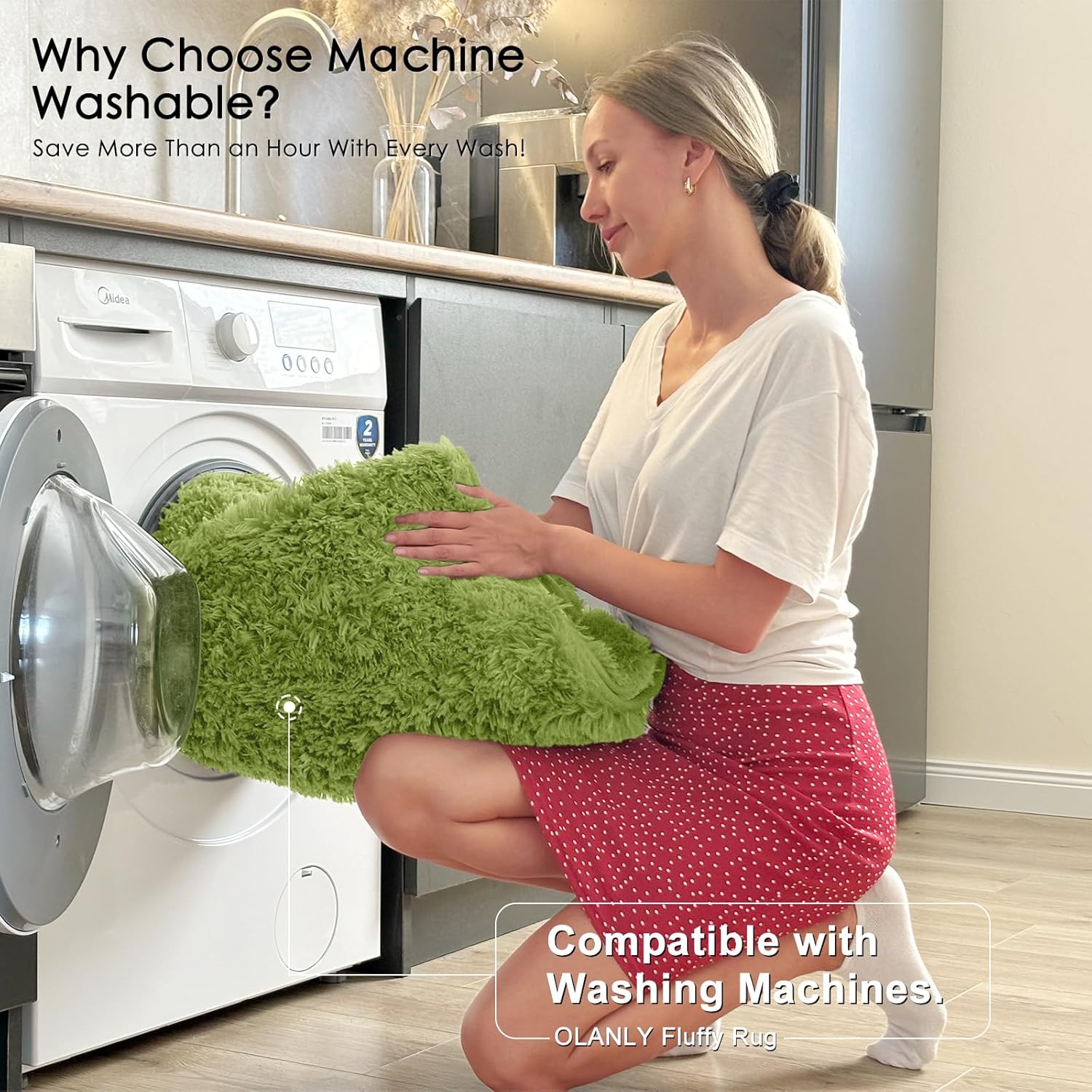 OLANLY Large Area Rug - Soft Fluffy Shaggy Carpet for Living Room & Bedroom | 5x7, Grass Green