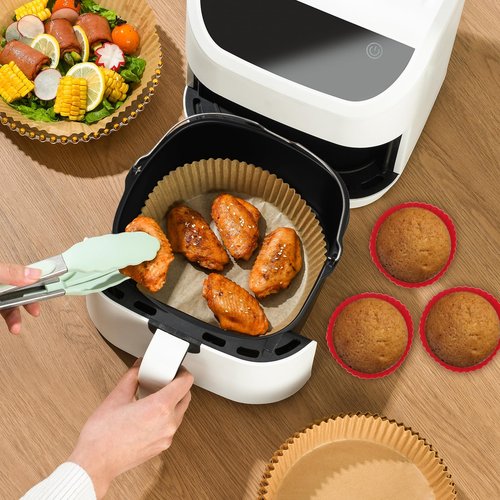 BSDLZCH 8inch Air Fryer Cake Pan, Non-stick Air Fryer Cake Barrel Square Deep Baking Pan Pizza Baking Pan for Instant Pot Cake Tray Basket Kitchen Accessorie Set (with 6 muffin cups)