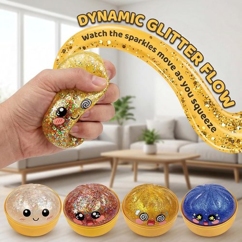 Glitter Dumpling Squishy Set by [Brand Name] - 2-Pack Colorful Stress Relief Toys | Sparkly Party Favors