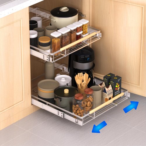 KIKIBRO Pull Out Drawer Cabinet Organizer, Expandable Slide Out Storage Shelves - Heavy Duty, Durable and Smooth Slide-Out, 17" x 28" Wide x 22.5" Deep, 1 Pack
