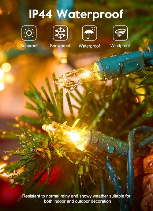 Brightown Christmas String Lights - 50 Count Clear Mini Bulbs for Indoor/Outdoor Decor | 10 Feet Green Wire