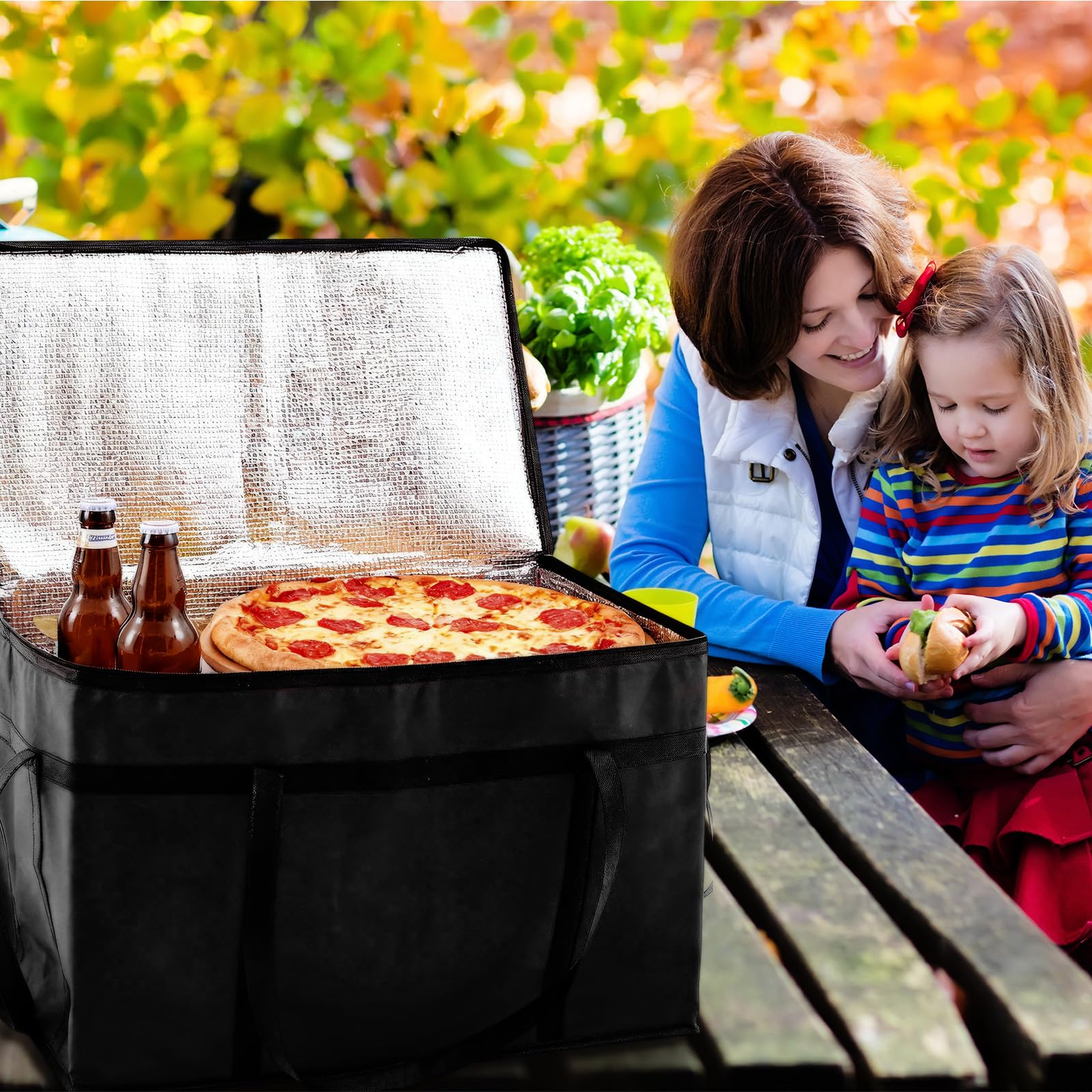 Maxcheck 6 Pcs Insulated Bags for Food Delivery XXXL Large Capacity Hot Grocery Tote Bag Reusable Warming Pizza Catering Carrier for Commercial Travel Lunch Shopping Gifts (Black)