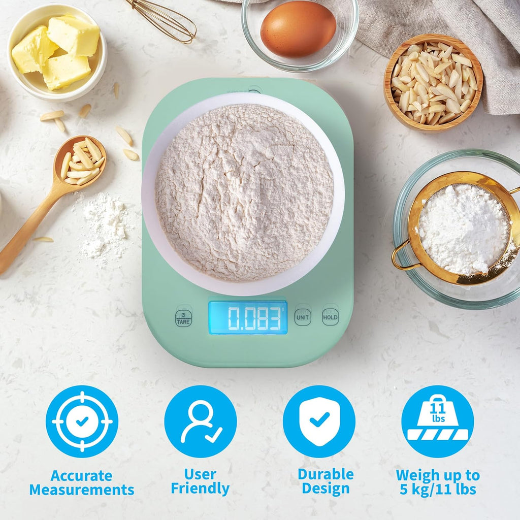 Smart Weigh Digital Kitchen Scale - Mint Green for Accurate Cooking, Baking & Meal Prep | Grams & Ounces
