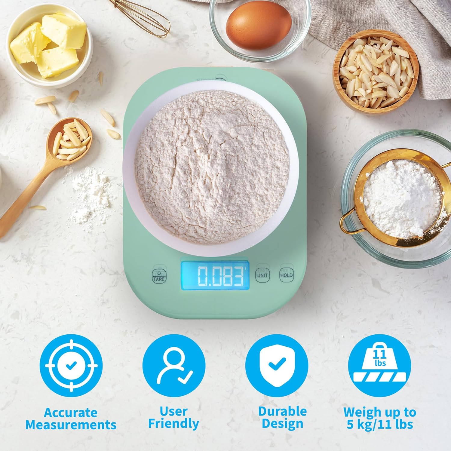Smart Weigh Digital Kitchen Scale - Mint Green for Accurate Cooking, Baking & Meal Prep | Grams & Ounces