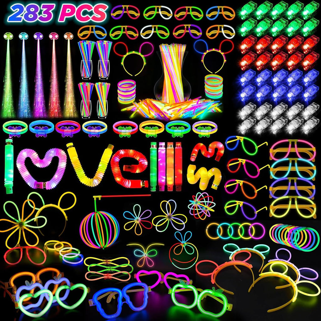 SHQDD Glow in the Dark Party Supplies - 100 Neon Glow Sticks & 56 LED Light Up Toys for Kids & Adults