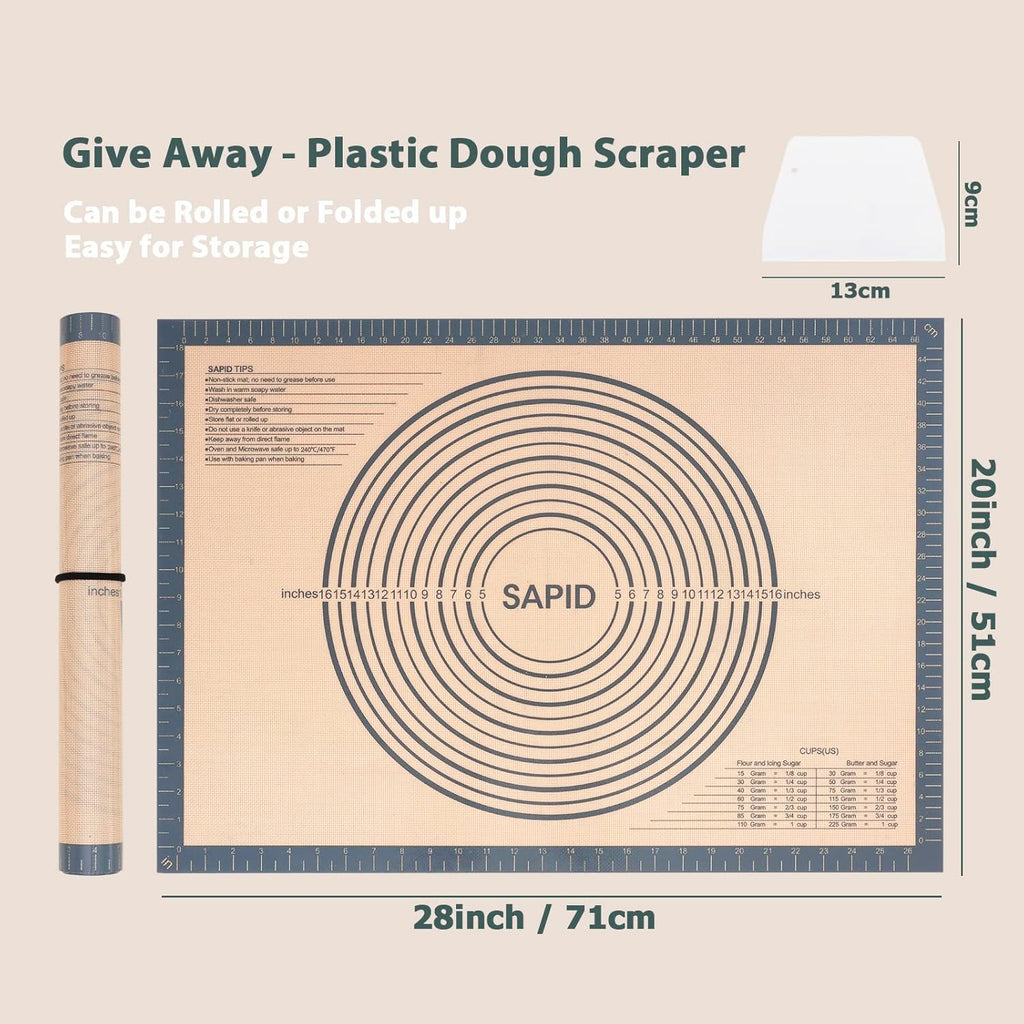 Sapid Extra Thick Silicone Baking Mat - Non-Slip with Measurements | Extra Large 20" x 28" Gray Dough Rolling Mat
