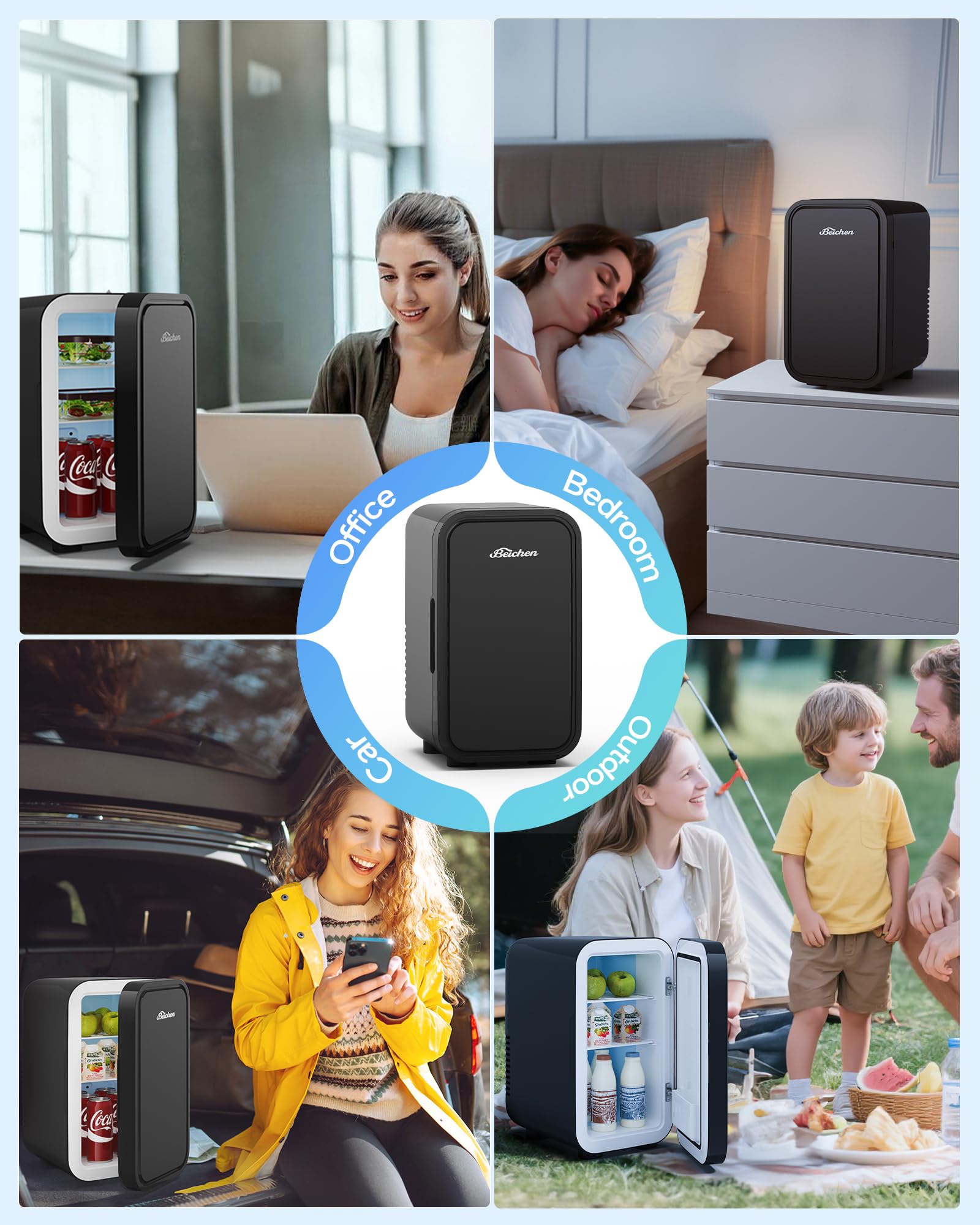 BEICHEN Mini Fridge,6 Liter / 8 Can Small Fridge for Bedroom, Car, Office & Dorm, 110V AC/DC Portable Thermoelectric Cooler & Warmer for Skincare, Food, Drinks,Black