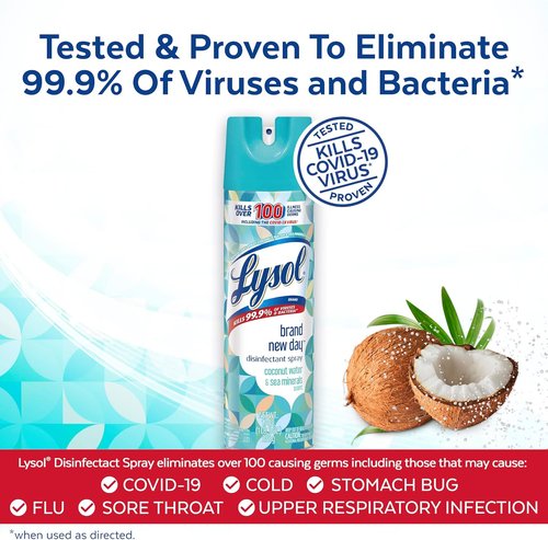 LYSOL Disinfectant Spray - Coconut Water & Sea Minerals, 19 Oz | Pack of 5 for Effective Germ Protection