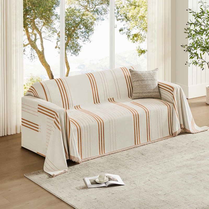 Maymiss Boho Couch Cover Washable Sectional Couch Covers for Dogs Reversible Sofa Slipcover for 2 or 3 Cushion Couch Pet Friendly Furniture Protector (1# Orange, 91" x 134")