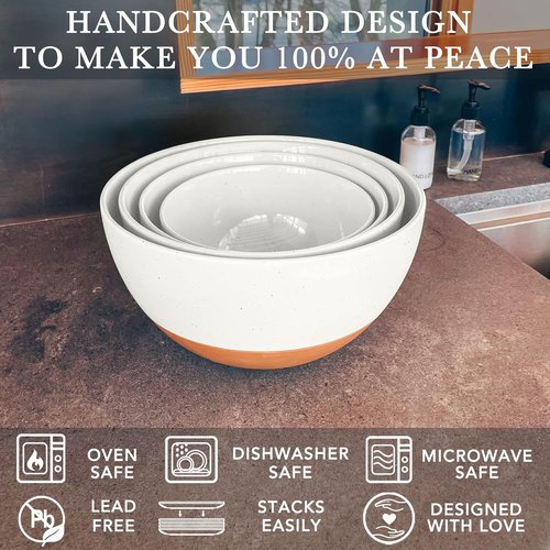 Mora Ceramic Mixing Bowls Set - 2 Large Nesting Bowls for Cooking & Serving | Microwavable & Dishwasher Safe - 2.5 & 1.6 Qt - White