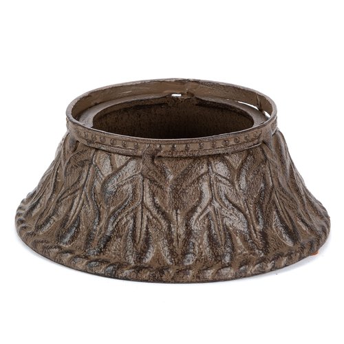 Detailed Embossed Cream Ceramic 9.5-Inch Dia. Bowl With Beautiful Acanthus Leaf Scrolled Metal Base