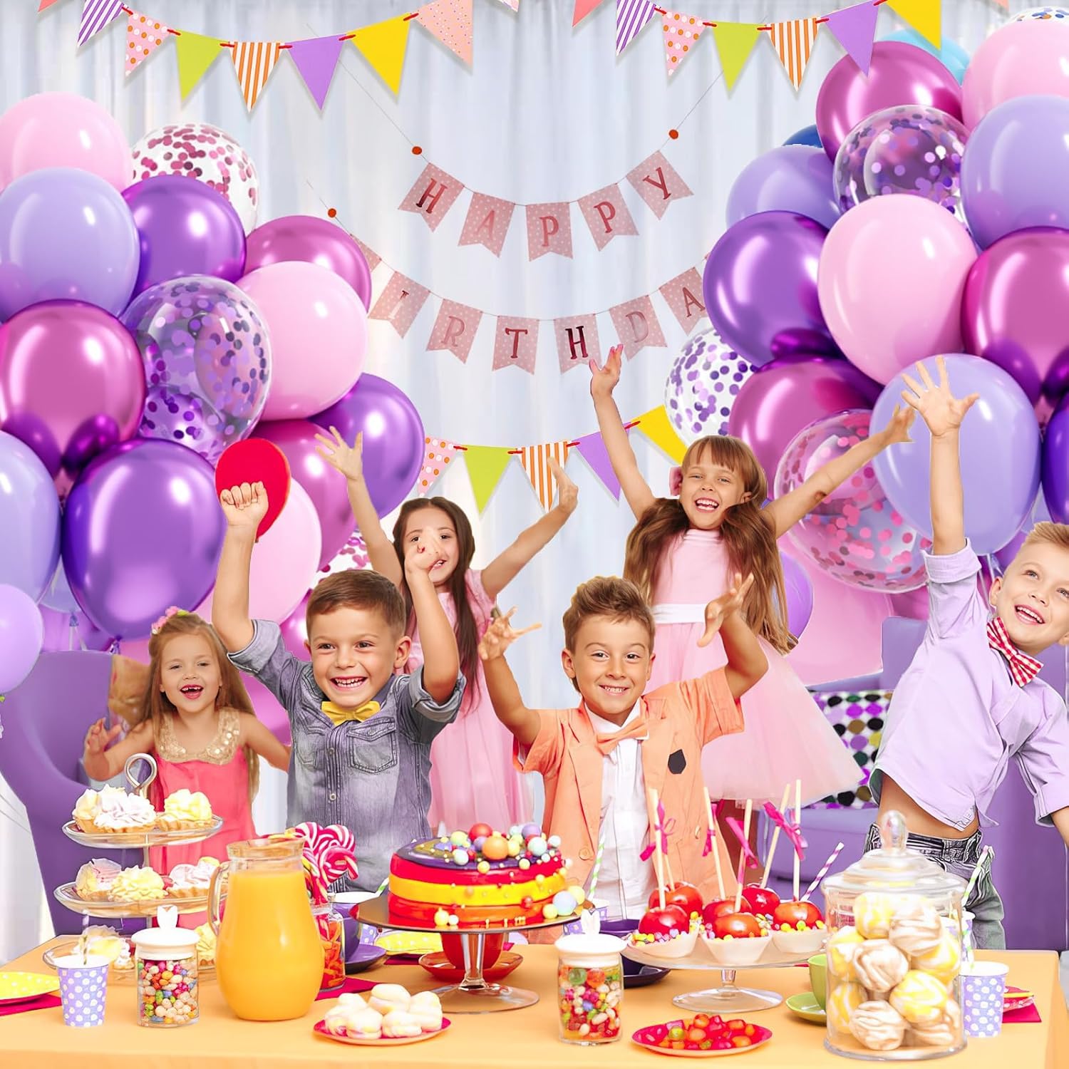 Skiennix 61-Piece Pink & Purple Balloon Set - 12-Inch Confetti & Metallic Balloons for Bridal, Baby Shower, and Birthday Celebrations