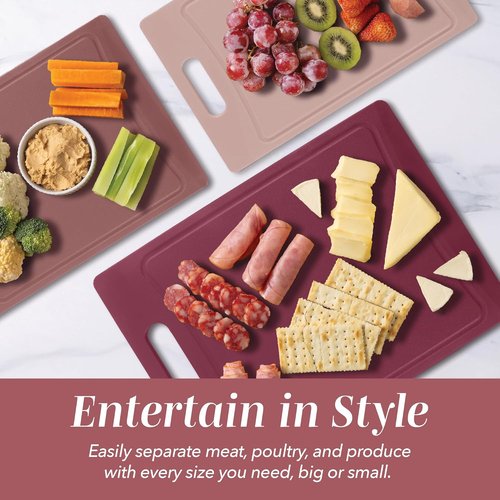 COOK WITH COLOR Non-Slip Cutting Board Set - Easy Grip Handle for Meat, Veggies & Fruits | 4 Boards in Rose