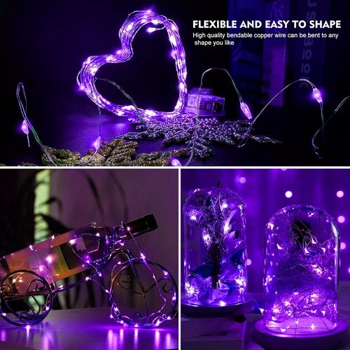 AIKEI 24 Pack LED Fairy Lights - Waterproof 7 Feet String Lights for Wedding, Party, & Garden Decor - Purple