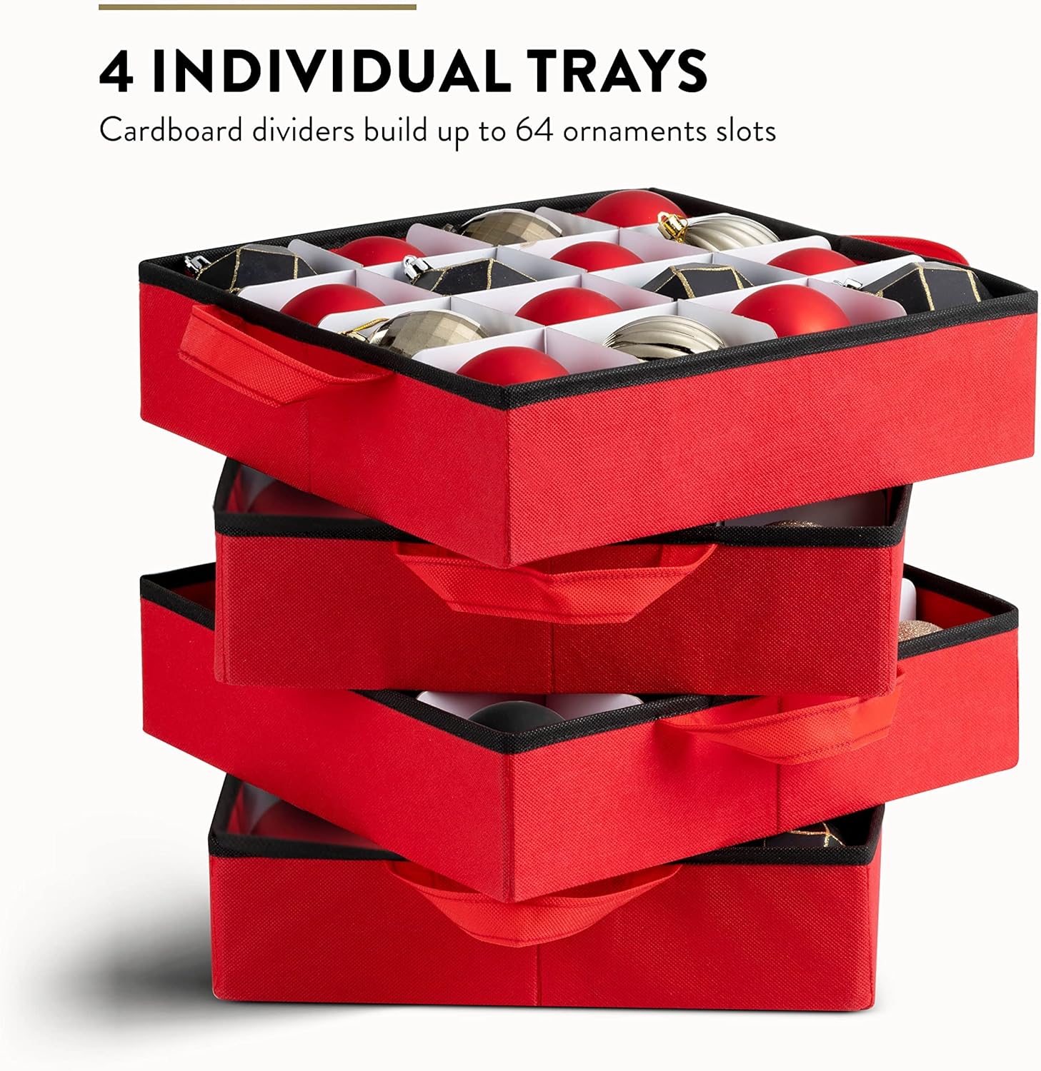 Zober Christmas Ornament Storage Box | Stores 64 Ornaments in Tear-Proof Non-Woven Design - Red