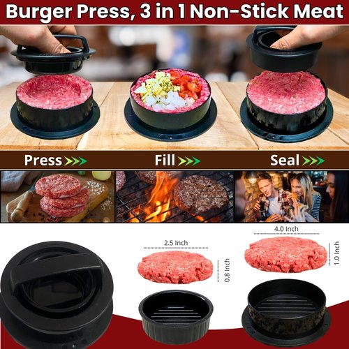 Gamalou® Smashed Burger Press BBQ Kit: 7" Round & 8.2x4.3 Rectangle Cast Iron Bacon Press, 3 in 1 Patty Maker, Spatula 6x5”, Burger Press Griddle Set for Blackstone, Traeger, Grills, Fry Pan
