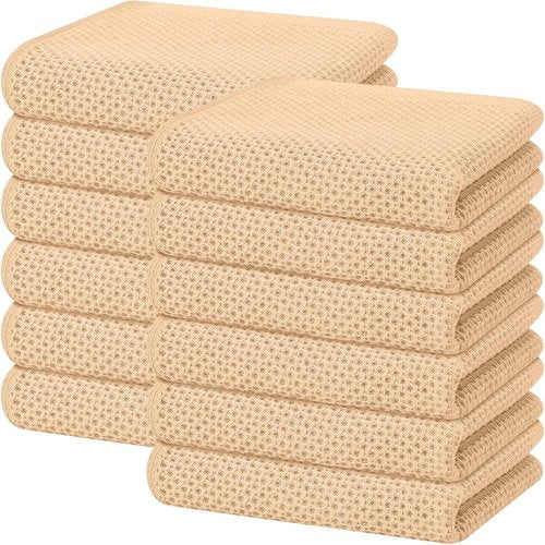 Homaxy 100% Cotton Waffle Weave Dish Towels - Ultra Soft, Absorbent & Quick Drying | 13 x 28 Inches, 12-Pack, Apricot