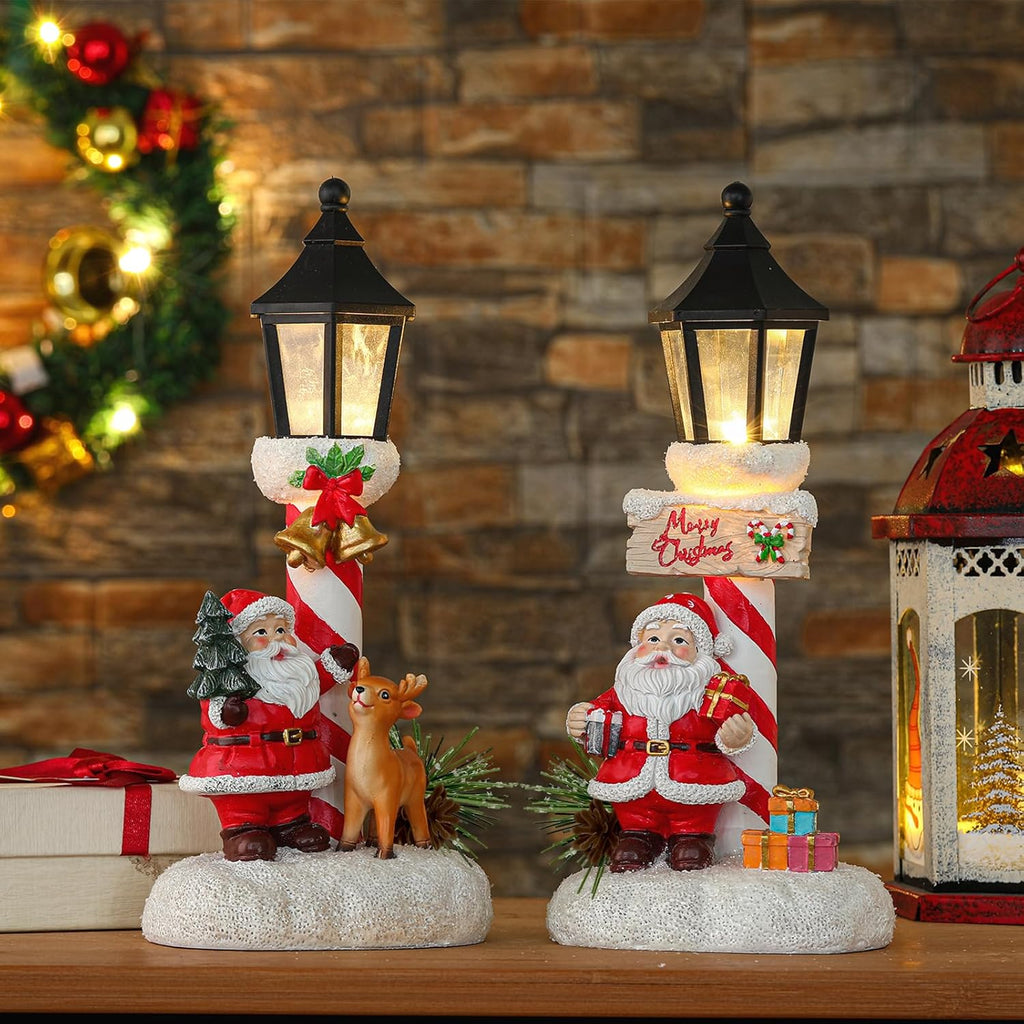 Regine Switzerland Christmas Light Table Decorations - 2 Pack Red Cardinal LED Lamppost Figurines for Holiday Home Decor