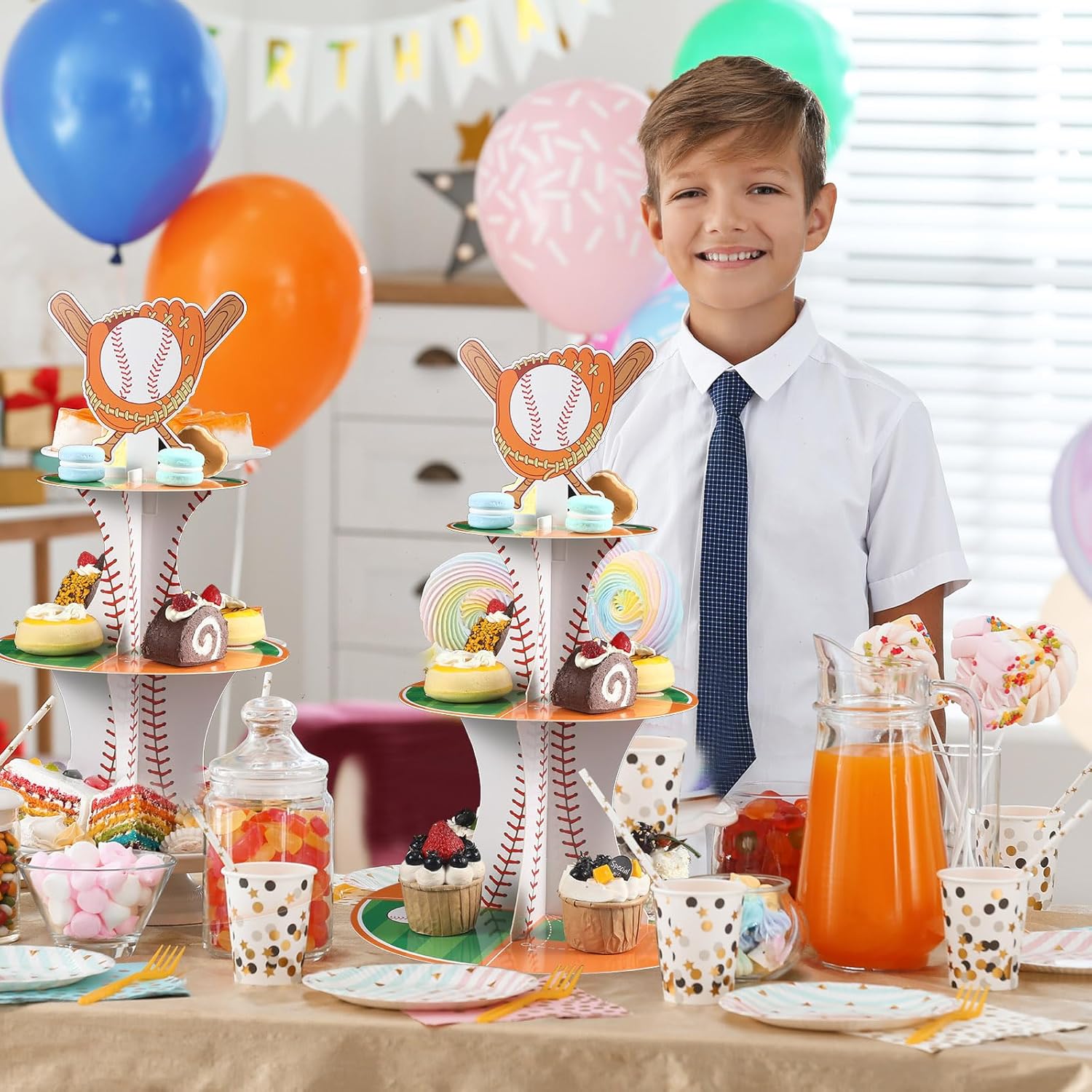 Nuenen Baseball Theme Cupcake Stand - 3 Tier Sports Party Display for Birthday Celebrations