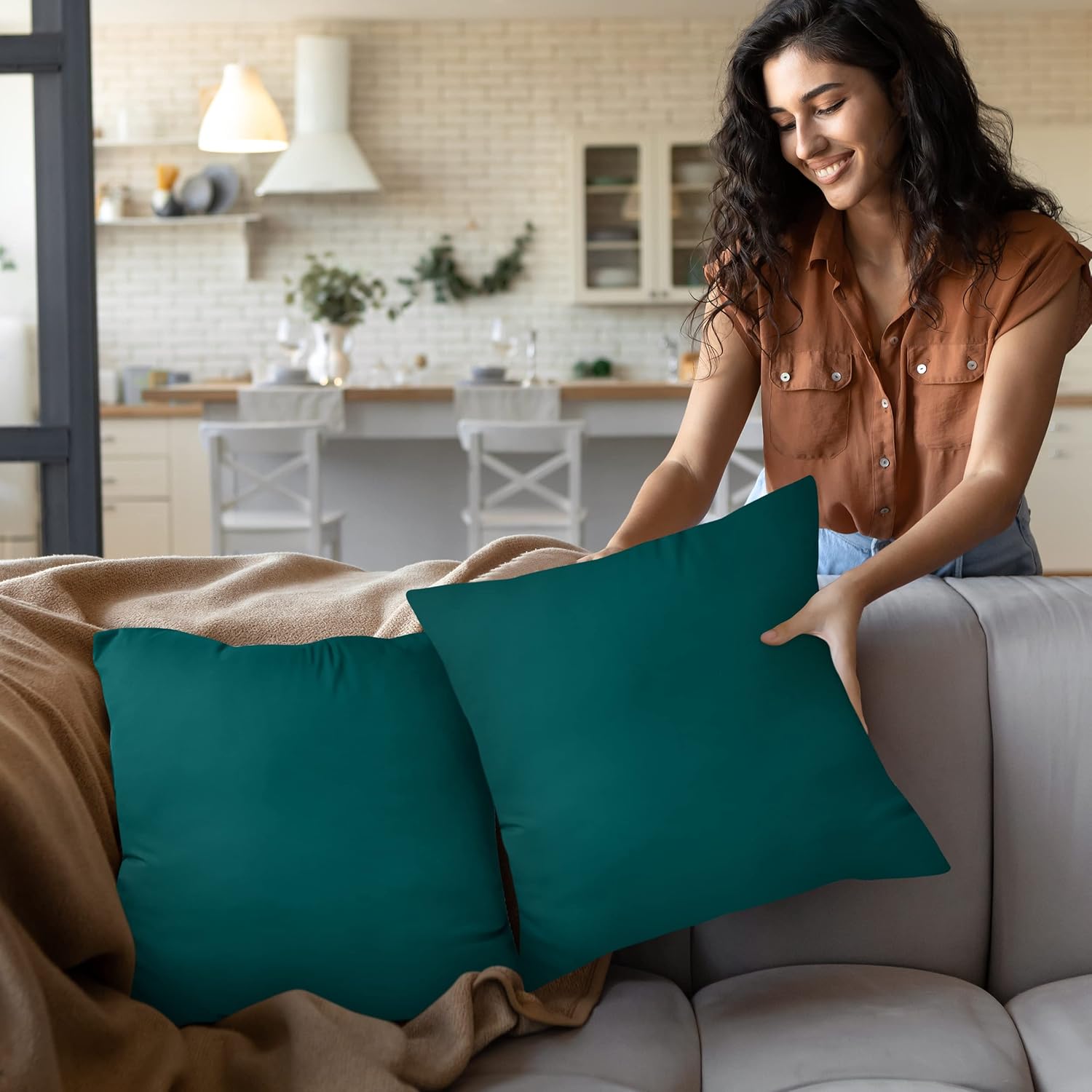 Utopia Bedding 16x16 Pillow Inserts - Set of 2 Dark Teal Decorative Throw Pillows for Sofa & Couch