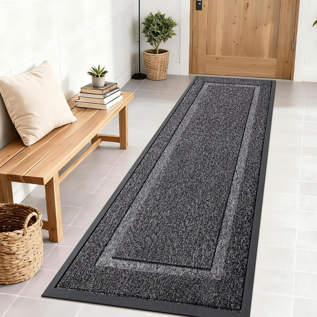 OLANLY Waterproof Front Door Mat - All-Season Indoor/Outdoor Doormat | Sturdy Natural Rubber, 71x23, Black & White