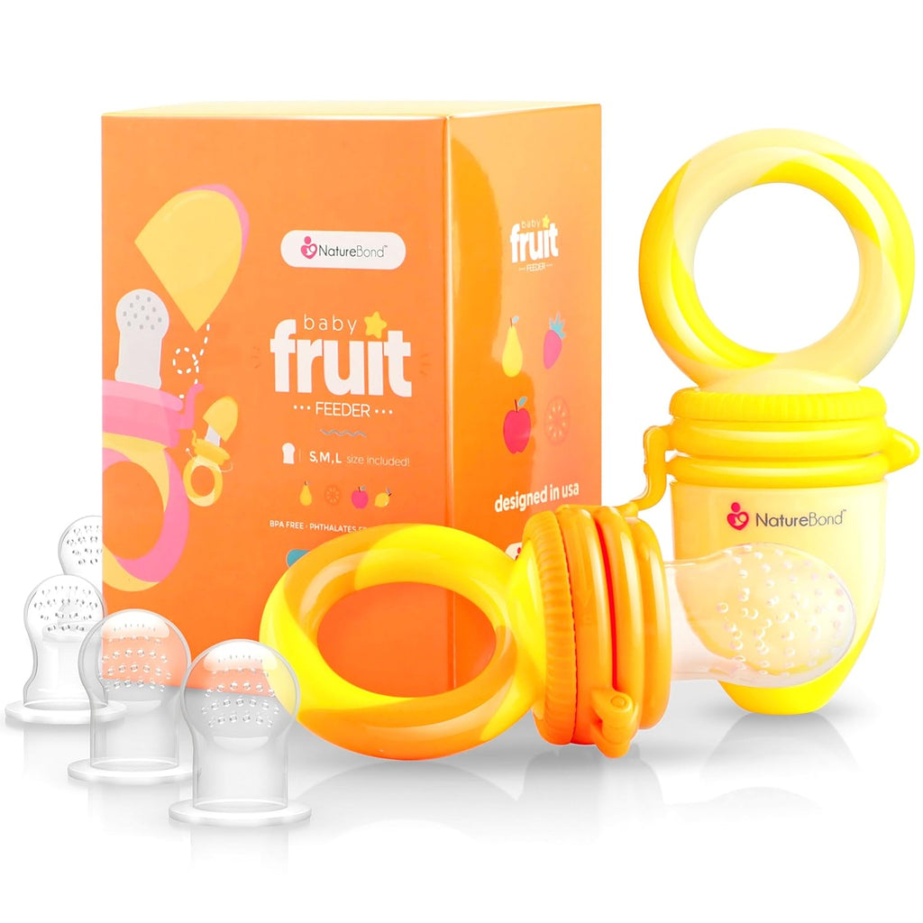 NatureBond Baby Food Feeder - 2 Pack Fruit Nibbler Pacifiers for Teething Infants | Includes Extra Silicone Sacs