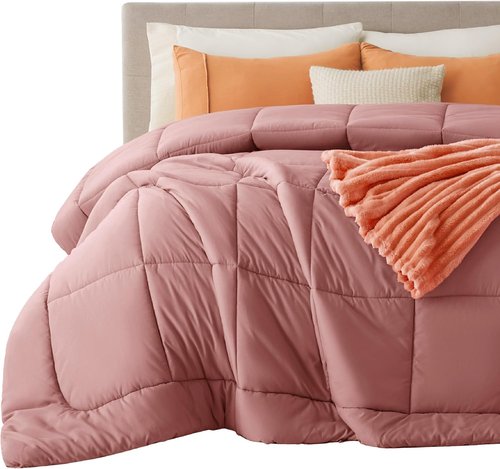 Bedsure Comforter Duvet Insert - All-Season Quilted King Size Bedding, GentleSoft Down Alternative, Dusty Pink 90 x 102 Inches