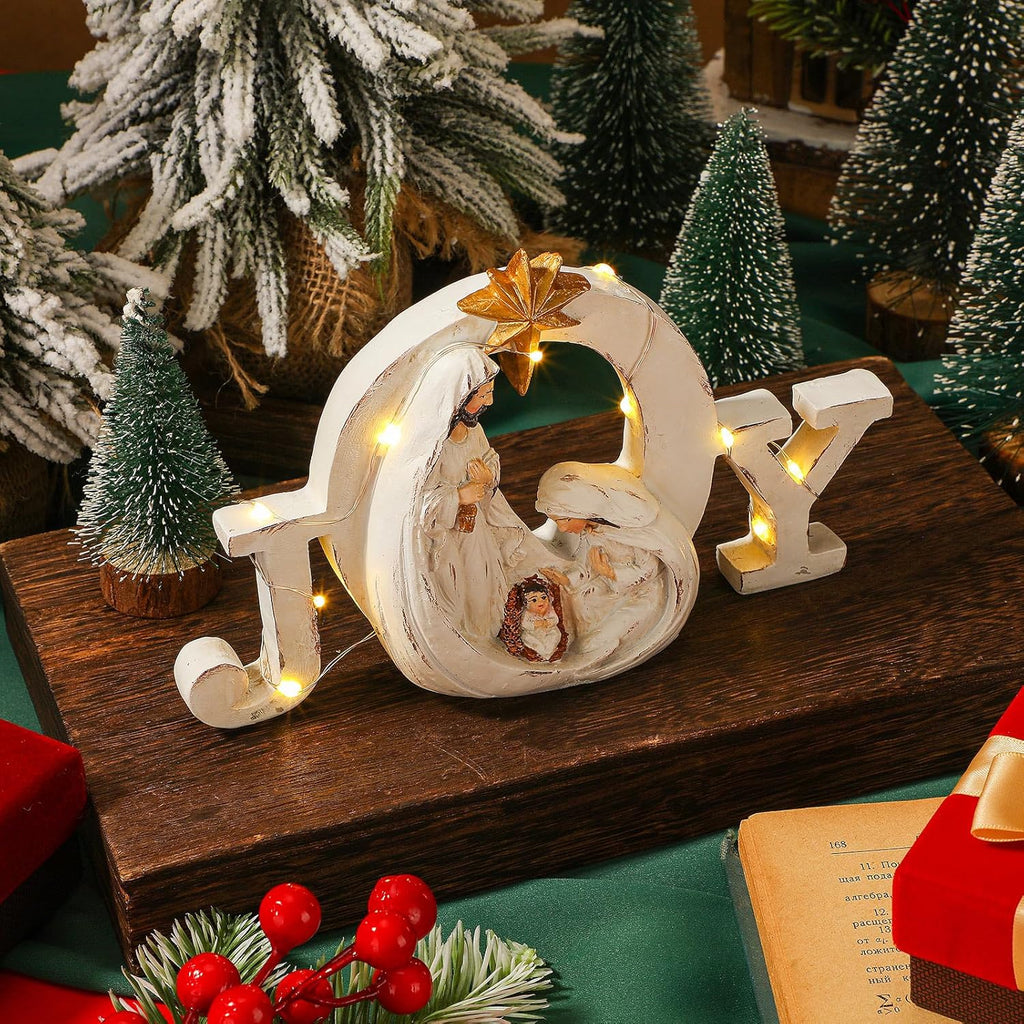 Soaoo Christmas Nativity Scene - LED String Lights with Holy Family Figures | Festive Indoor Decoration