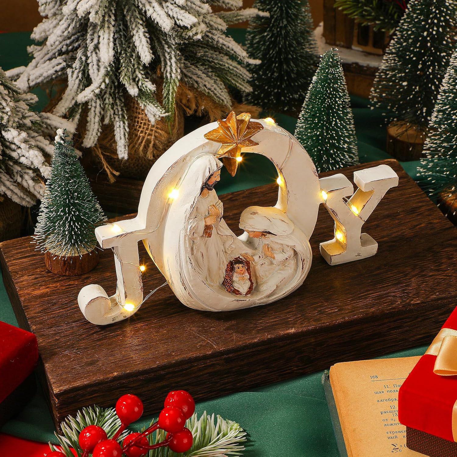 Soaoo Christmas Nativity Scene - LED String Lights with Holy Family Figures | Festive Indoor Decoration