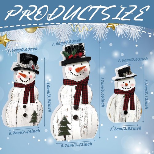 Barydat Christmas Snowman Wooden Decorations - Rustic Table Centerpieces for Holiday Decor | 3 Pcs Set