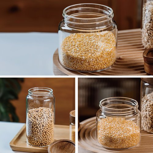 MOLADRI 50 fl oz/1500 ml Clear Glass Storage Canister with Airtight Wooden Screw Lid, Large Tall Cute Decorative Glass Food Container Jar for Coffee, Candy, Cereal, Cookie, Pasta, Flour, Juices