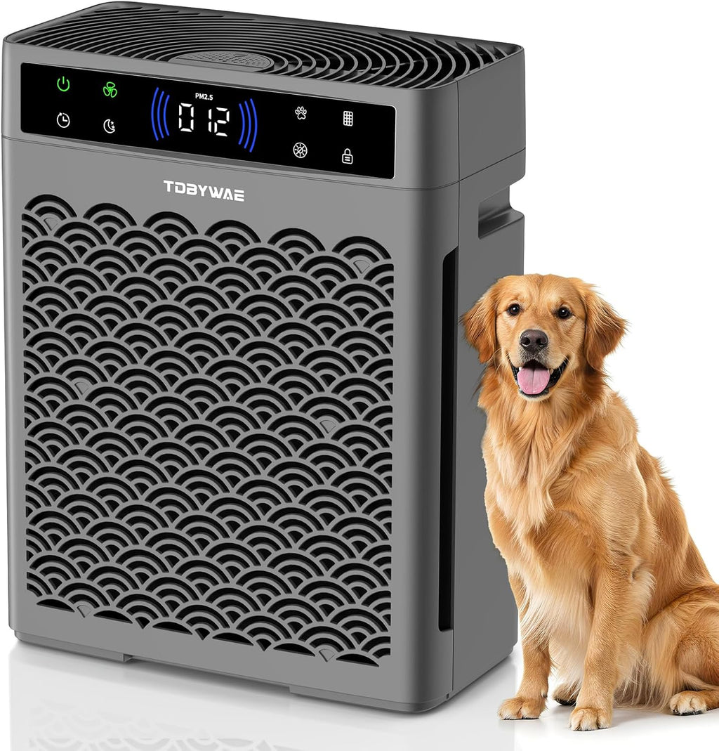 Air Purifiers - HEPA Filter Air Purifier with Air Quality Monitor & Timer for Large Rooms Up to 3000 Ft² - Grey