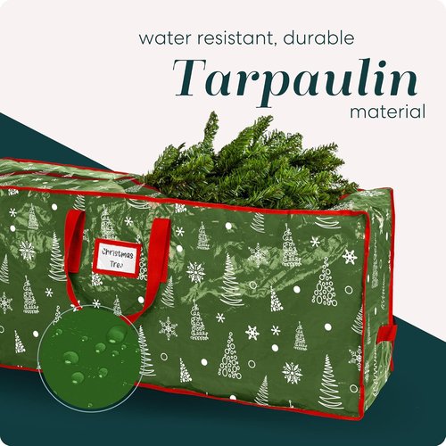Christmas Tree Storage Bag - Durable Waterproof Zippered Bag for 7.5 Foot Artificial Tree | Protects Against Dust & Moisture (Green Printed)