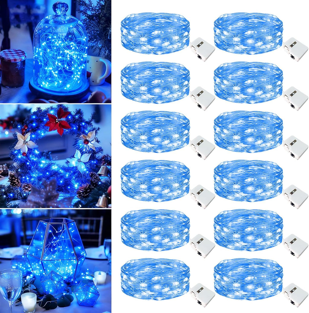 Skiennix 12 Pack Fairy Lights - 7ft Battery Operated 20 LED Twinkle Lights | Waterproof Mini String Lights for DIY Party & Wedding Decor - Blue